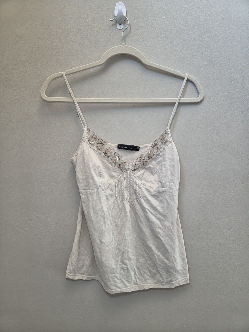 Vtg 2006 Y2k The Limited Cream Sequin Spaghetti Strap Layering Tank Top Fairy